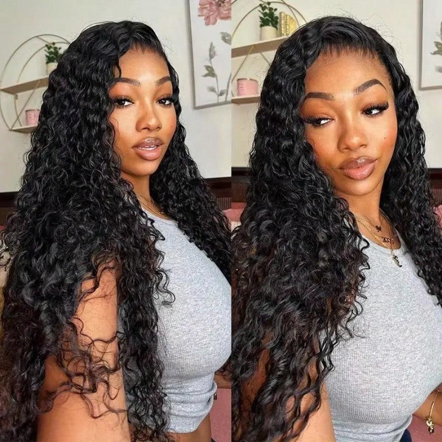 [Hot] Bling Hair 180 Density 13X6 HD Transparent Deep Wave Curly Human Hair Lace Frontal Wig 30 34 Inch 13X4 Lace Front Wigs For Black Women