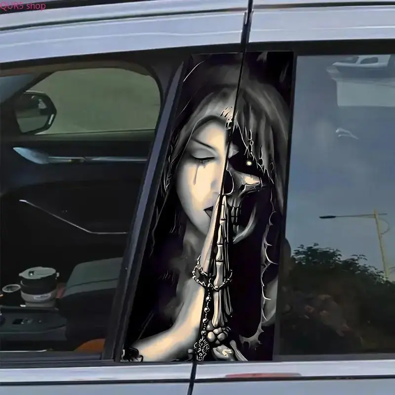 Skull Witch Pattern Waterproof Anti-Scratch Car Decal, Premium Horror Style Vehicle Sticker For Car Windows & Bumpers, Cool Gothic Decor Accessory For Automobiles