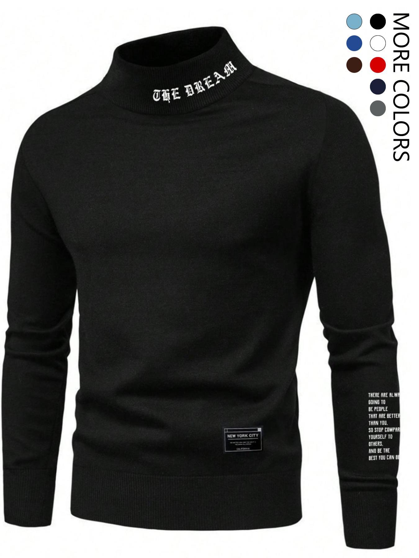 Men's Letter Print Stand Collar Sweatshirt Sportswear, Regular Fit Casual Sporty Design Long Sleeve Pullover for Fall & Winter, Men's Clothes for Daily Wear More