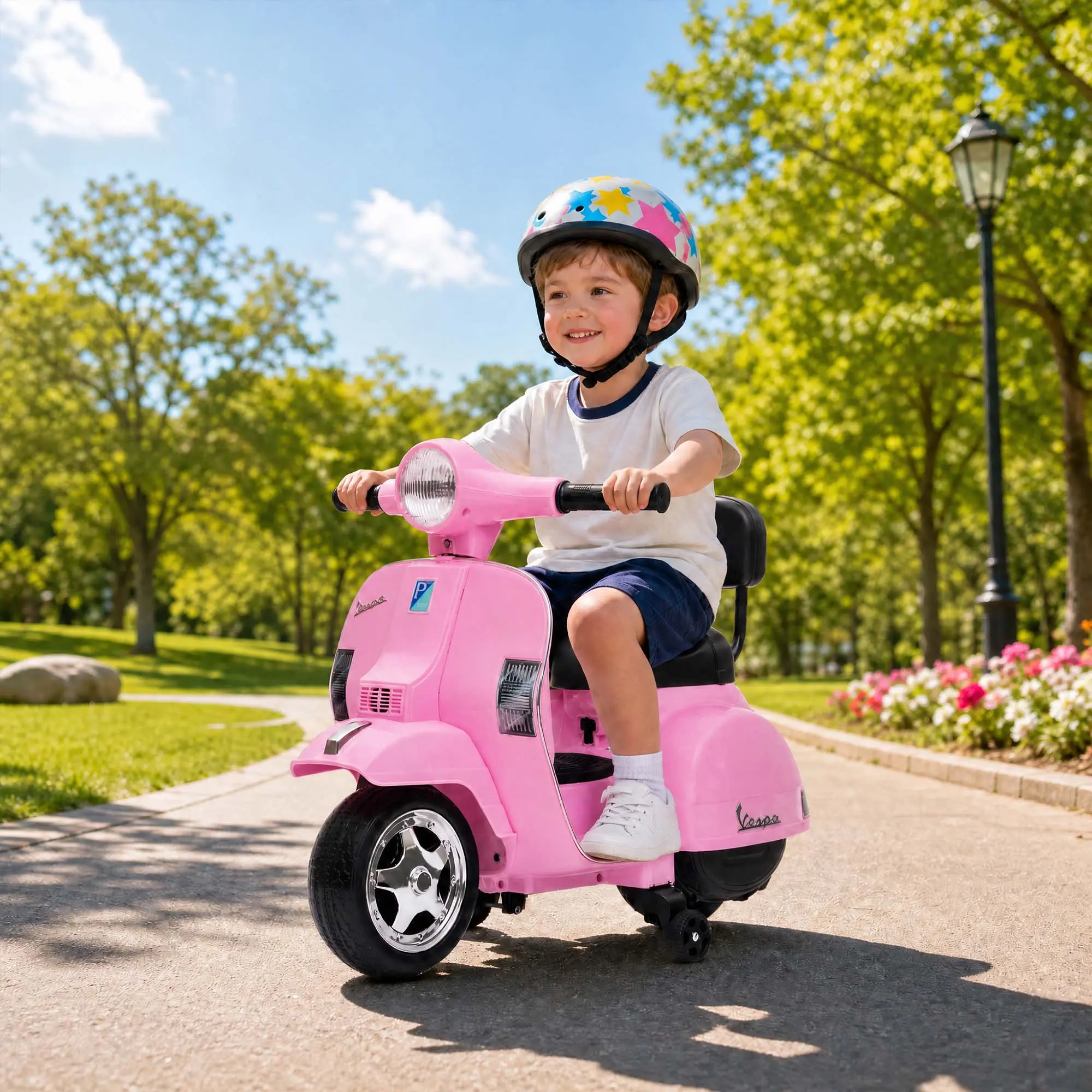 6V Kids Ride-On Motorcycle, Electric Scooter-Style Toy with Training Wheels, Headlight, Rechargeable Battery, Indoor and Outdoor Ride-On Toy