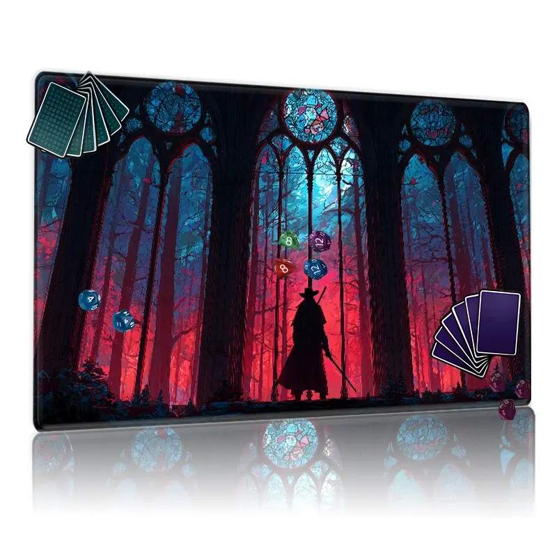 Gothic Fantasy Robed Figure & Misty Forest TCG Playmat - 12x24in Non-Slip MTG Playmat, Ideal for Card Game Enthusiasts, Family Gatherings, and Gift Giving