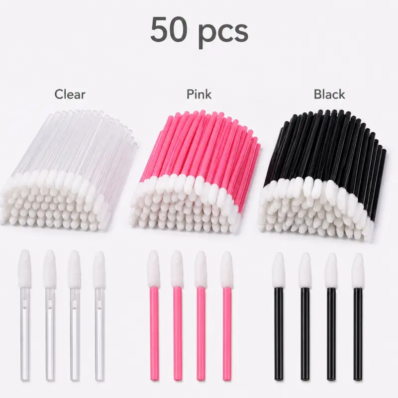 50PCS Disposable Flocked Lip Wands with Hollow Handles - Lipstick Applicator Cosmetic Makeup Tools, sanitary makeup supplies, makeup artist essentials, lip gloss applicator, travel beauty gadget