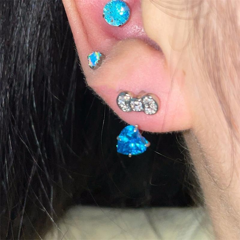 Cute Bowknot Rhinestone 316L Stainless Steel Annular Ear Bone Nail Fashion Delicate Zircon Earring for Women Y2K Punk Jewelry