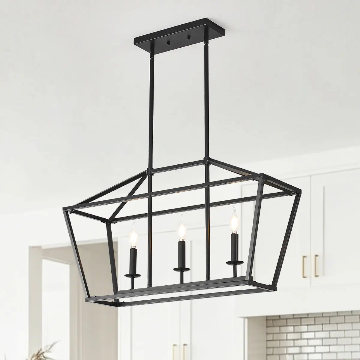 3-Light Farmhouse Kitchen Island Lighting,5 Light Industrial Linear Chandelier for Dining Room Metal Matte Black Finish Hanging Pendant Light Fixture for Bedroom Living Room Hallway Conference Room