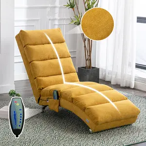 ARCH Luxury Upholstered Chaise Lounge Chair with Vibration Massage for Relaxation, Modern Fixed Back Fabric Leisure Recliner Sofa for Living Room Bedroom, Single Seater, Living Room Furniture for Apartment, Lounge, Family Room, Sofa Couch Seating