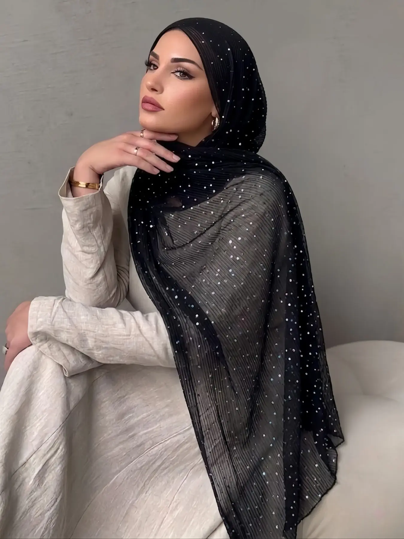 1pc Women's Shimmering Sequin Headscarf, Muslim Headscarf Cover, Lightweight Soft Muslim Hijab, For Muslim, Elegant Scarf Shawl, Summer Beach Sun Protection Wrap