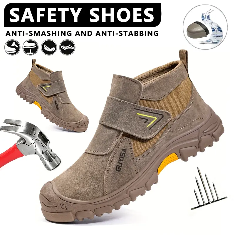 Fireproof Welding Safety Boots Velcro Slip On Steel Toe Work Shoes Non Slip Lightweight Breathable Protective Leather Footwear For Industrial Outdoor Men Women indestructible sol fashion shoe men construction puncture resistant