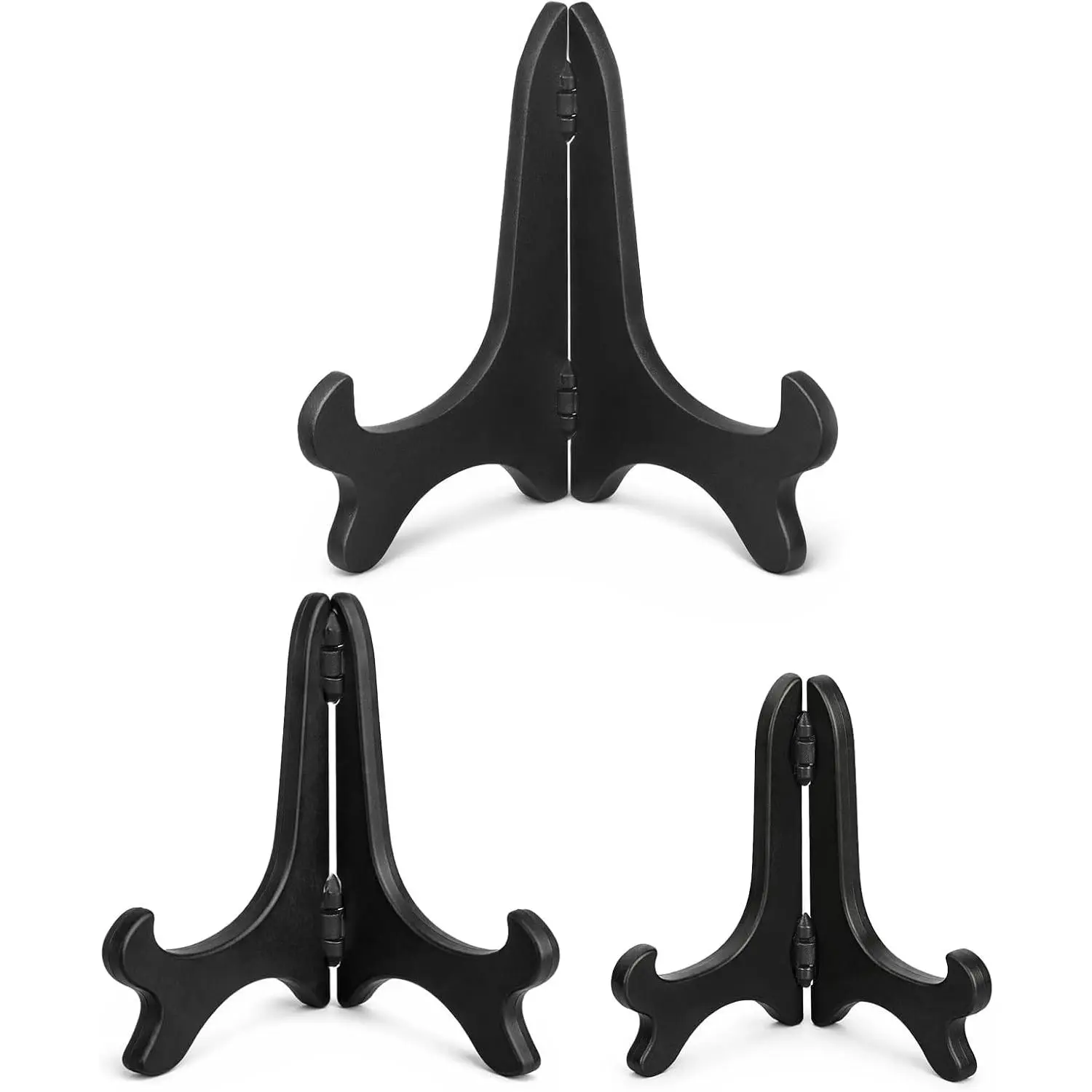 3 Pack Plastic Frame Holder Stand, 3 Size Black Plate Display Stand, Foldable Picture Stands for Display Platter, Dish, Book, Photo