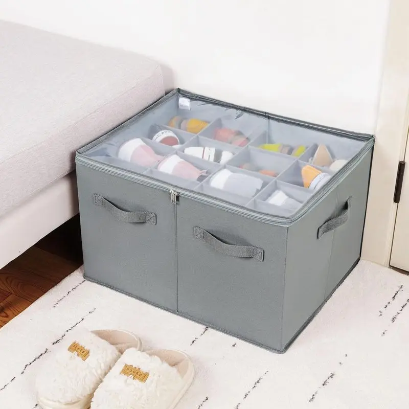 Foldable Shoe Organizer Box with Clear Cover, Adjustable Dividers Shoe Storage Cabinet for Closet, Space Saving Storage for 16 Pairs