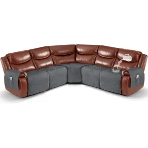 Recliner Sectional Couch Covers,  Couch Cover for Reclining L Shape Sofa 5 Seat Reclining Sectional Couch Covers with Pockets (L Shape 5 Seat Recliner Cover Dark Grey)