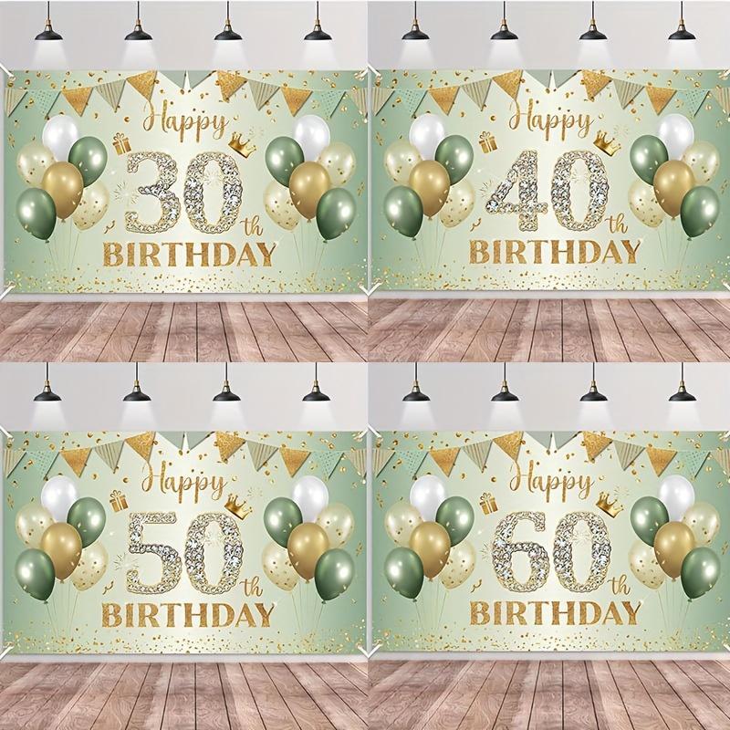 1SET Golden Green Birthday Banner for 30 40 50 60th Birthday Party Background Banner Decoration Supplies For Photography