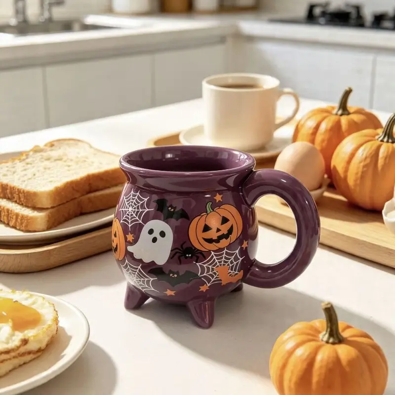 Halloween Ceramic Witch Crucible Cup Pumpkin Ghost Pattern Creative Mug Coffee Mug Breakfast Mug