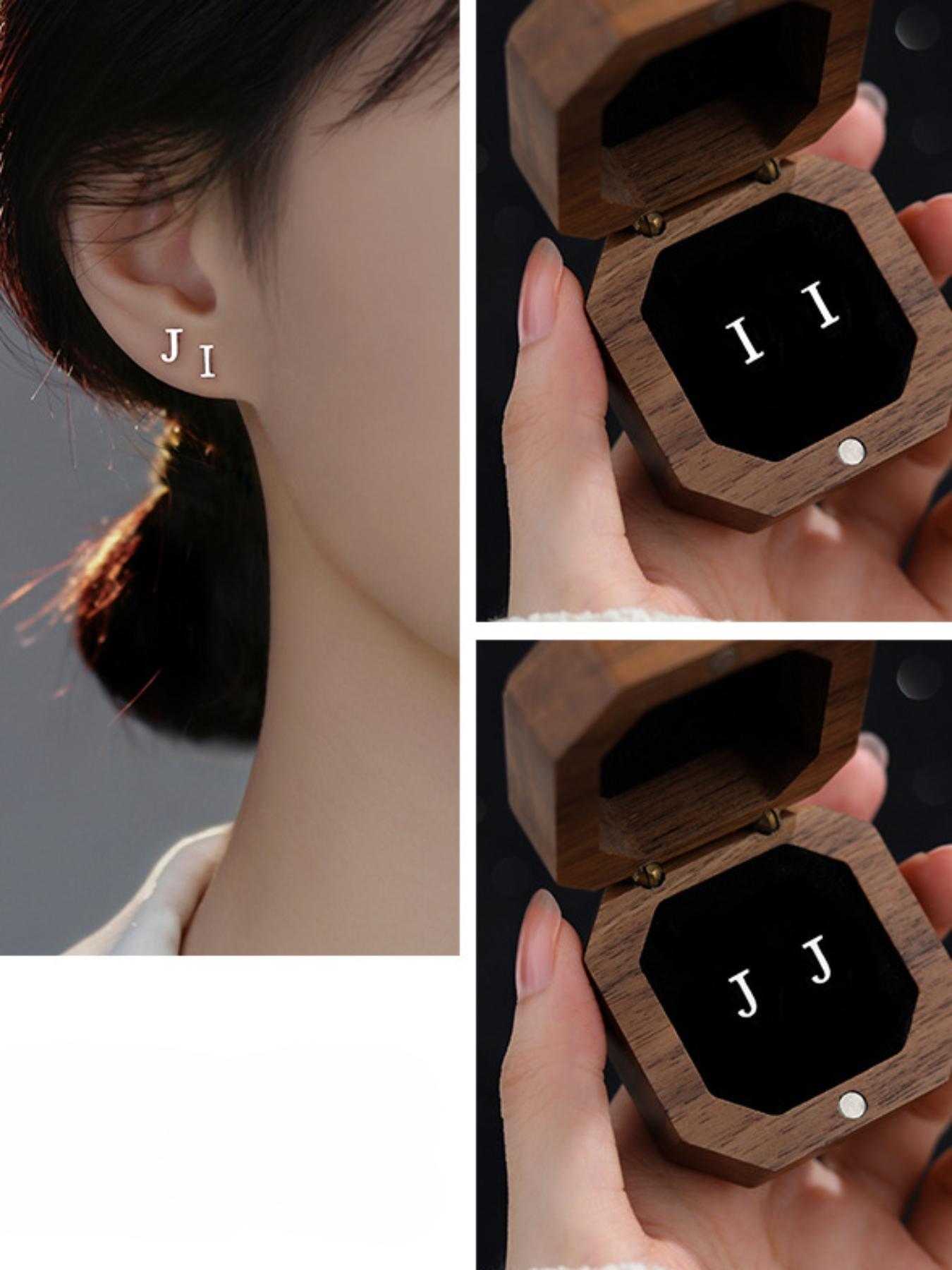 925 Sterling Silver Letter Design Earrings, Fashion Jewelry for Party, Daily Clothing Decor, Trendy All-match & Exquisite Jewelry for Birthday Gift, Stud Earrings Jewelry