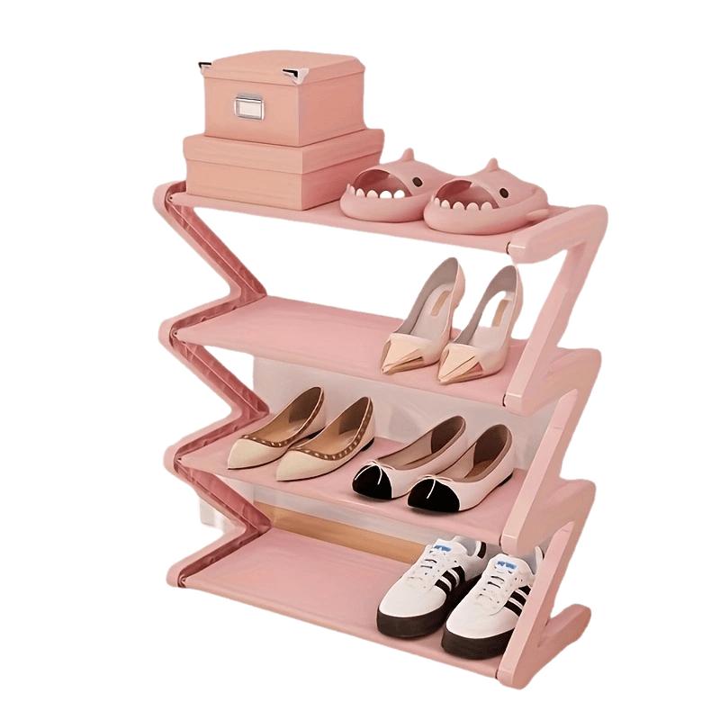 4-Layer Z Shaped Shoe Rack, Stackable Easy-to-Assemble Shoe Storage Organizer for Home, Dorm & School,Space Saving Stackable Shoe Organizer for Living Room & Dorm