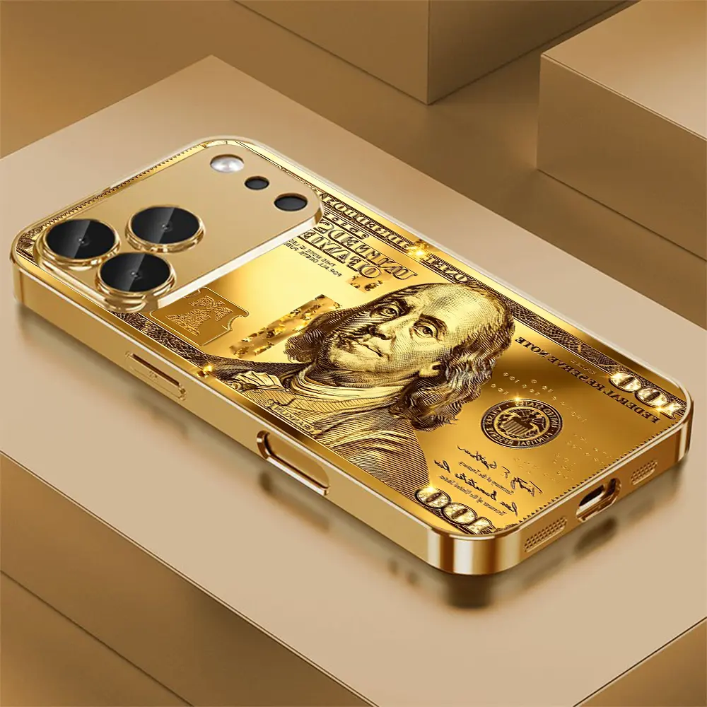 Money Pattern 2D Printed Gold 100 Dollar Bill Multi-Model All-Inclusive Phone Case, Mobile Phone Accessories for iPhone 17 Pro Max 16 15 14 13 12 11 Samsung Galaxy S25 Ultra S24 S23 S22 S21 S20 A Series - ZQ214