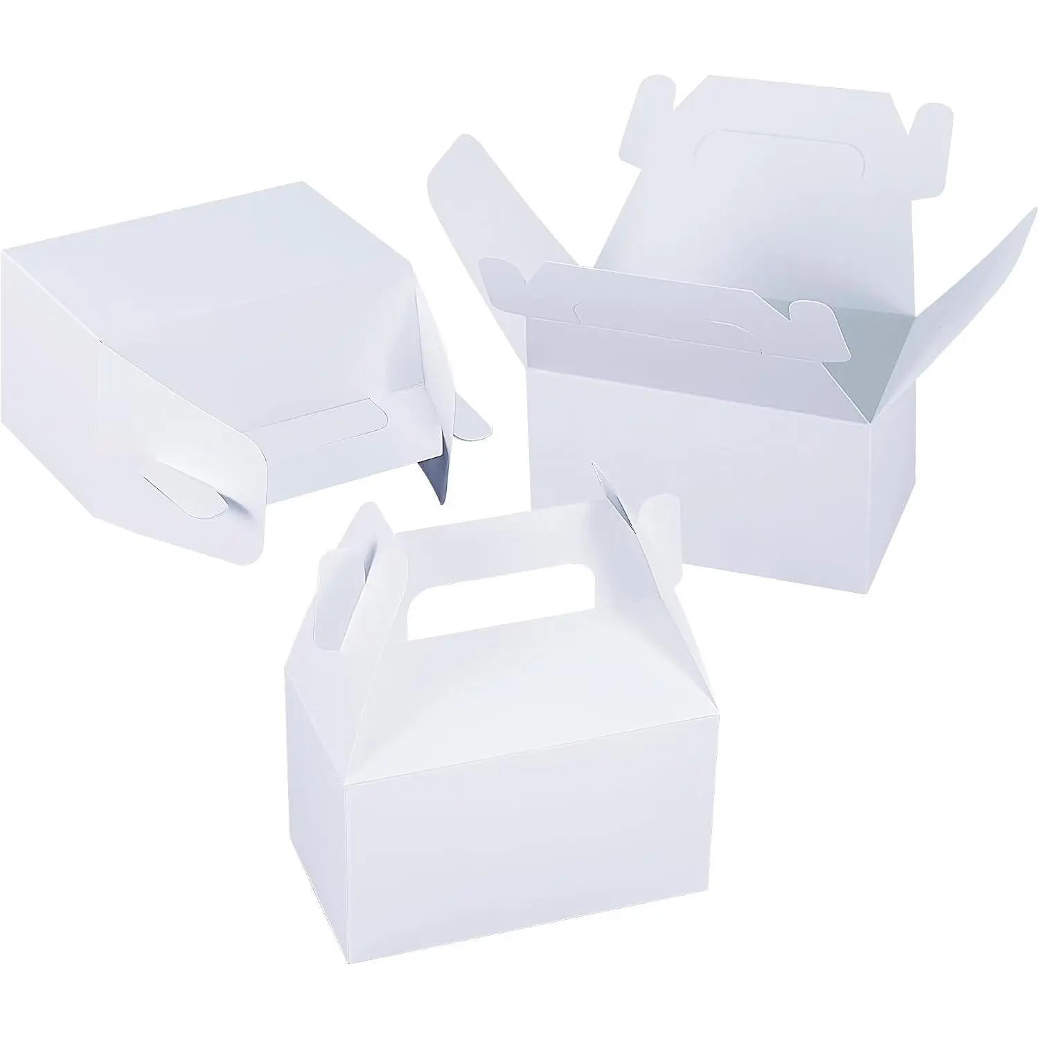24 Pack White Paper Gable Boxes,6.2 Inch Candy Boxes with Handle, Snack Party Favor& Gift Cookie bags for kids Birthday,Wedding, Baby Shower, Graduation.
