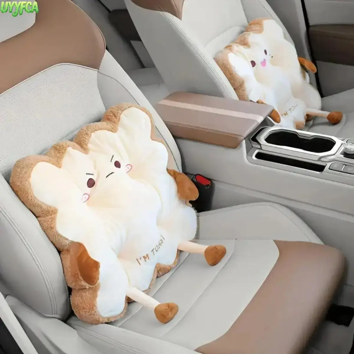 Kawaii Toast Driver Seat Cushion, Soft Plush Backrest with Arms and Legs, Universal Fit Car Seat Accessories for Office Use, Backrest Seat Cushion