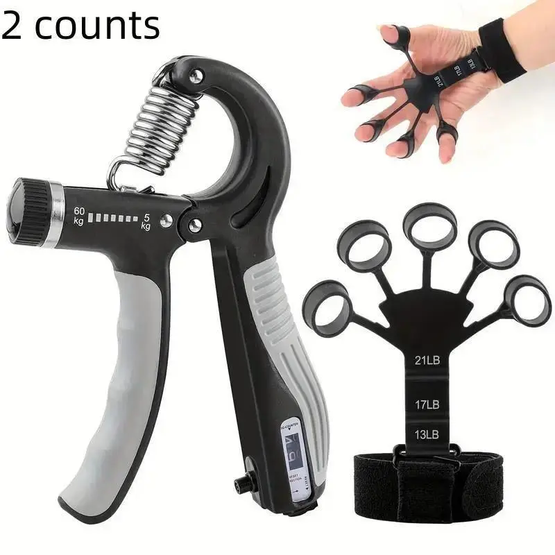 Grip Strength Training Kit - 1 Adjustable Grip Strength Trainer, 1 3-Level Finger Stretcher, Dual Functionality Exercise Equipment for Women, Athletic Training & Rehab