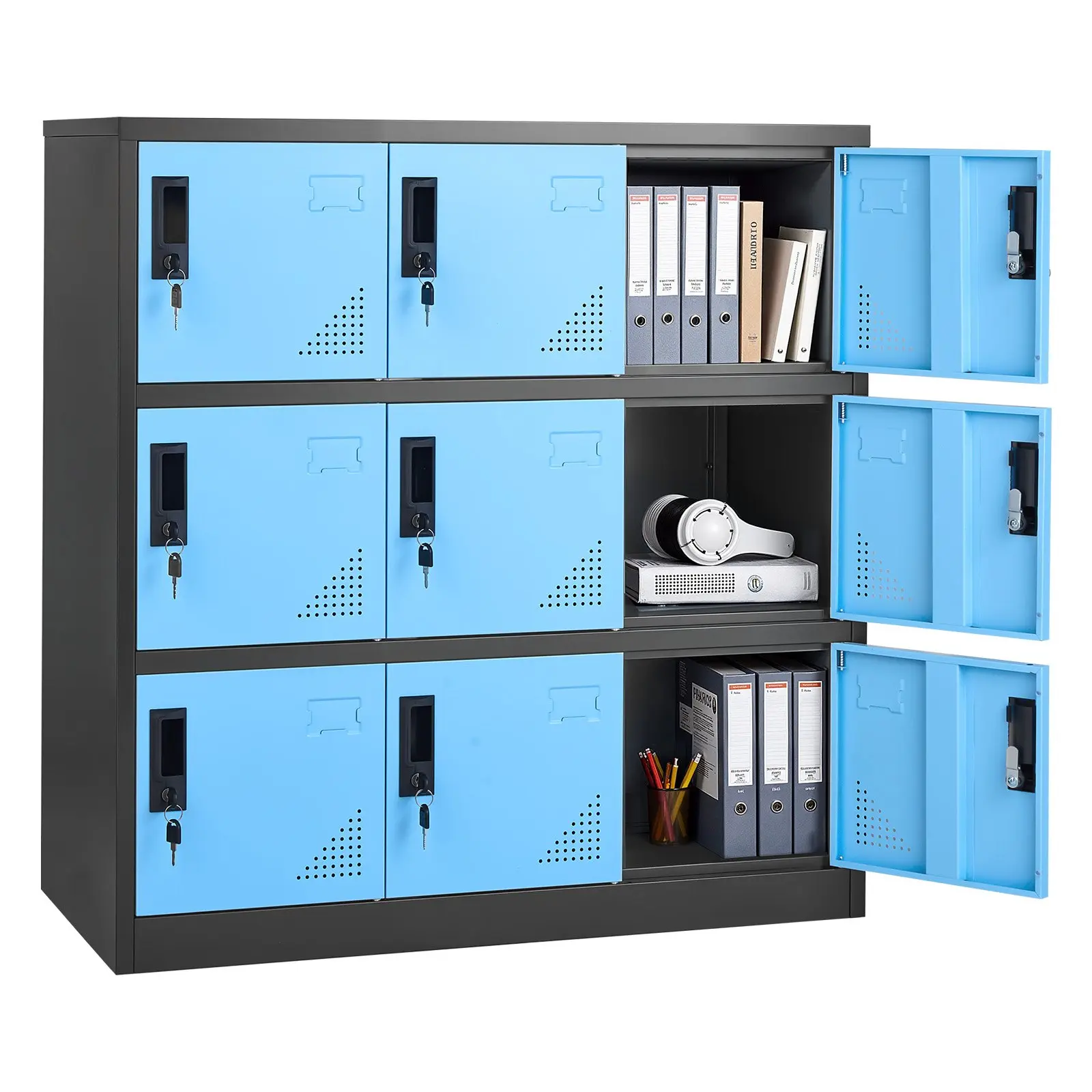 VEVOR Lockable Doors Steel Employee Locker - 3-Tier Single Rectangular 9-Door Unit, 66 lbs Capacity, 2 Keys Per Compartment, 35.4x17.7x37 inches, Black, Assembly Required for Office Users, School