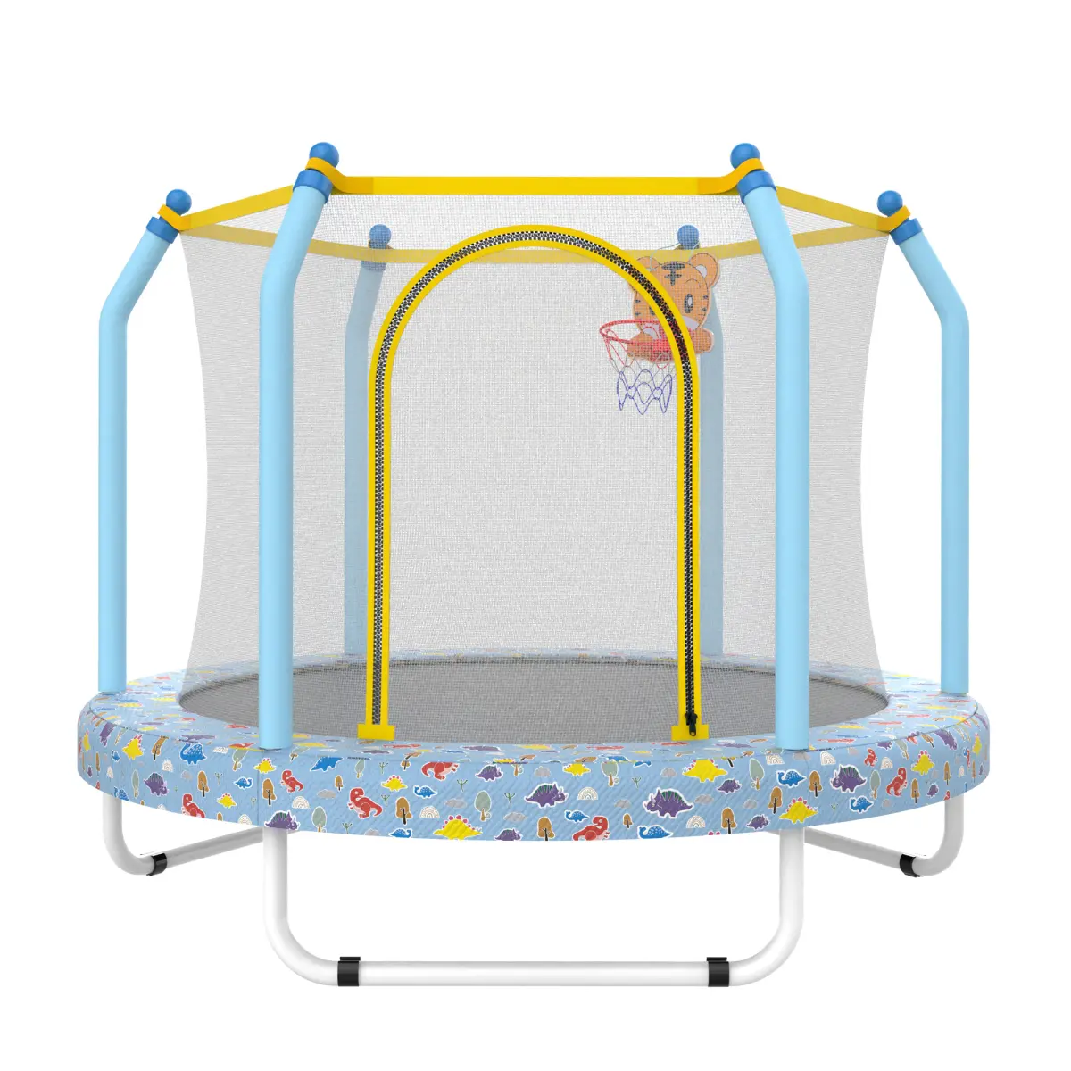 Aobtkel 55-in Toddler Trampoline, Indoor-Outdoor Small Trampoline with Basketball Hoop, Safety Net, Assembly Kit, Metal Frame for Jumping Fun