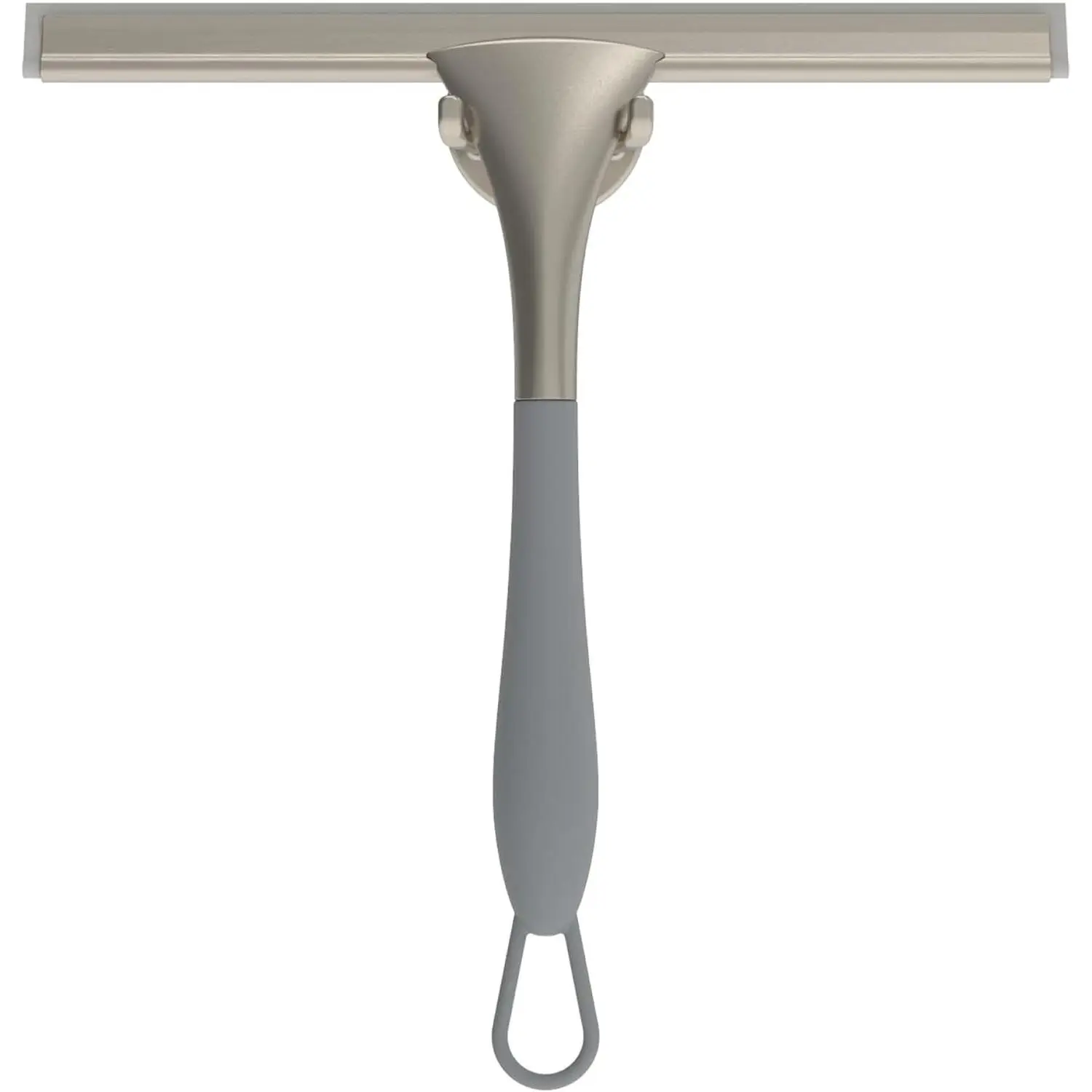 Ergonomic Soft Grip Shower Squeegee 10-Inch Rubber Blade Water Wiper for Bathroom Glass, Grey/Nickel
