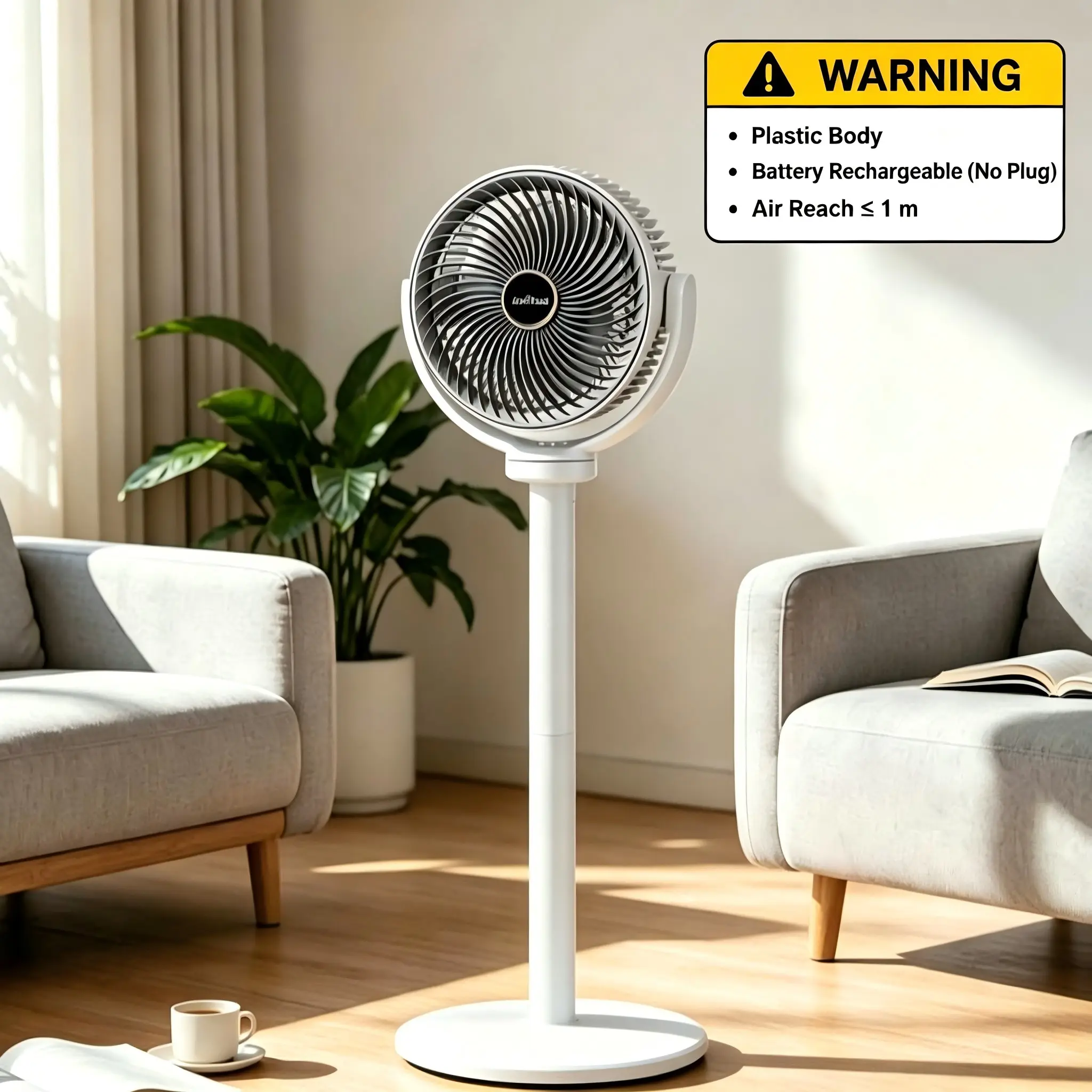 3-in-1 Adjustable Home Floor Fan, 5-Speed Settings, Type-C & USB Charging, 2400mAh Battery, Ideal for Summer Cooling, Simple Stand Design