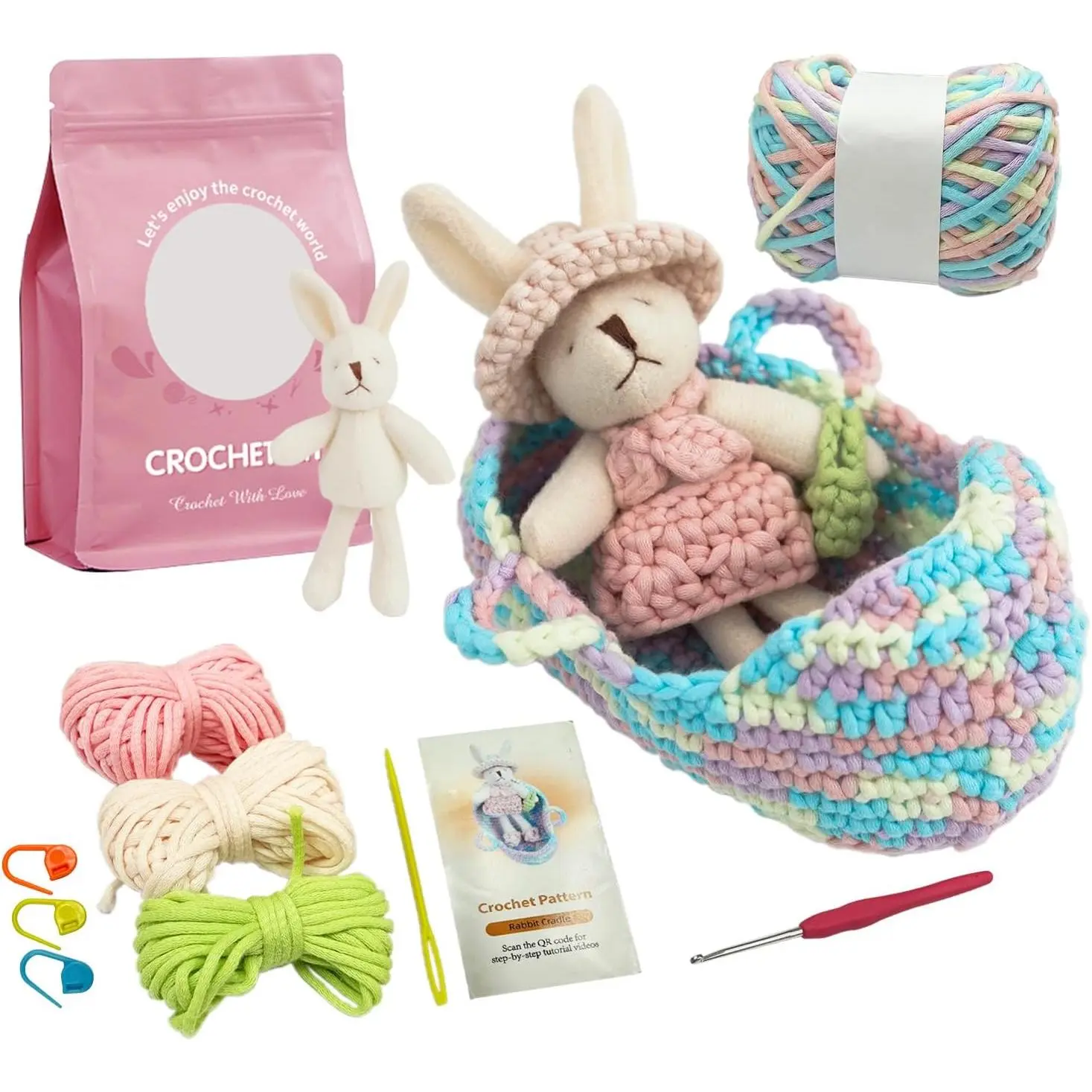 Crochet Kit for Beginners, Crochet  Kit for  Adults,  Cradle Knitting Kit with Soft Yarn, Crochet Hook & Step-by-Step Video Tutorials, Crafts &  for Teen Girls