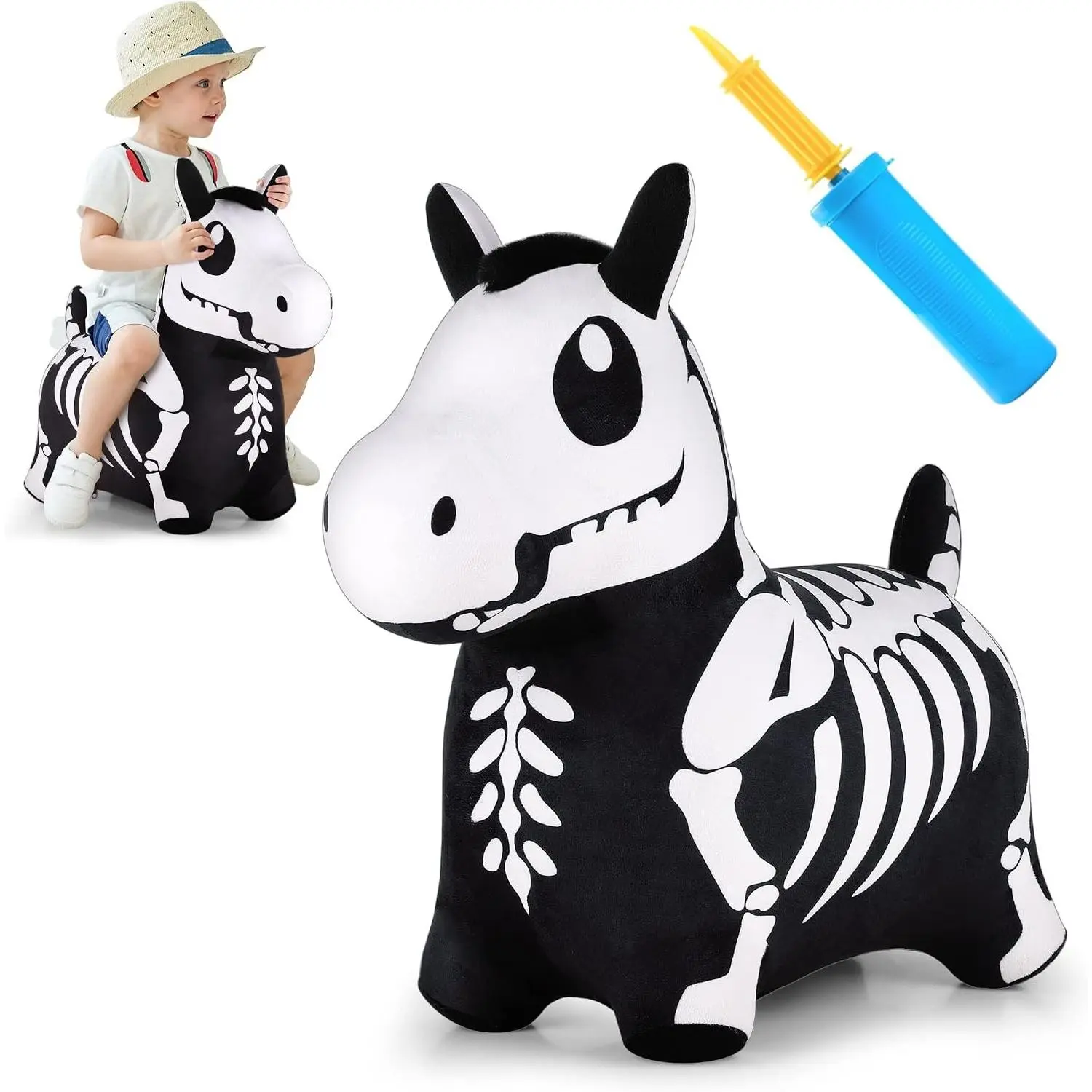 Bouncy Pals Skeleton Hopping Horse, Toddler Bouncing Animal Toys, Inflatable Plush Bounce Hopper, Kid Indoor Ride On Bouncer, Halloween Birthday Gifts for 18 Months to 5 Year Old Boy Girl