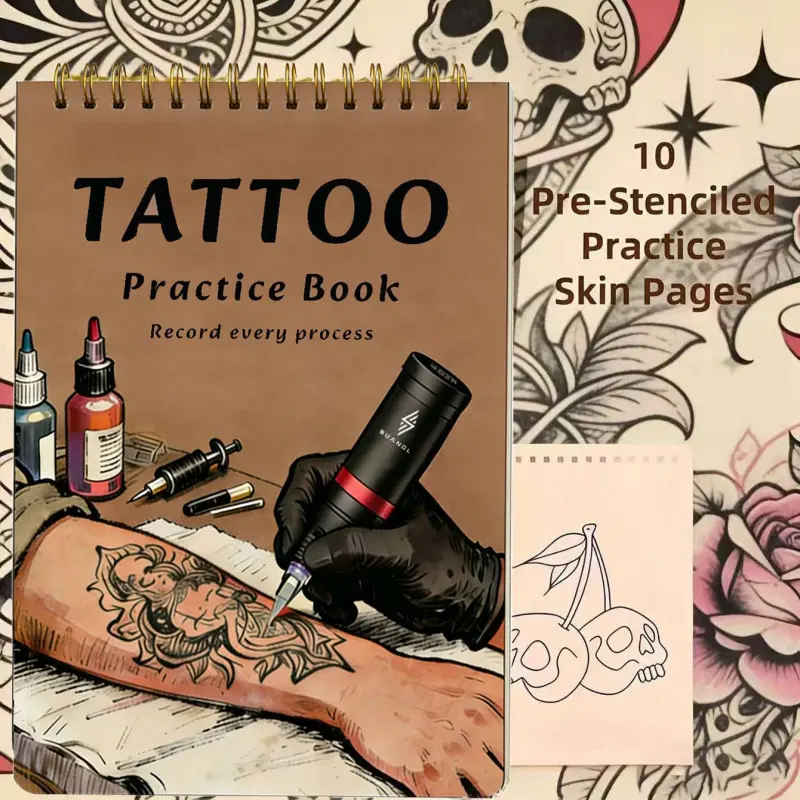 [Tattoo Practice Skins] 10 Practice Skins, 1mm Tattoo Fake Skin Book |   Double-Sided Silicone Skin Pad, Suitable for Beginners and Experienced Tattoo Artists, Tattoo Supplies