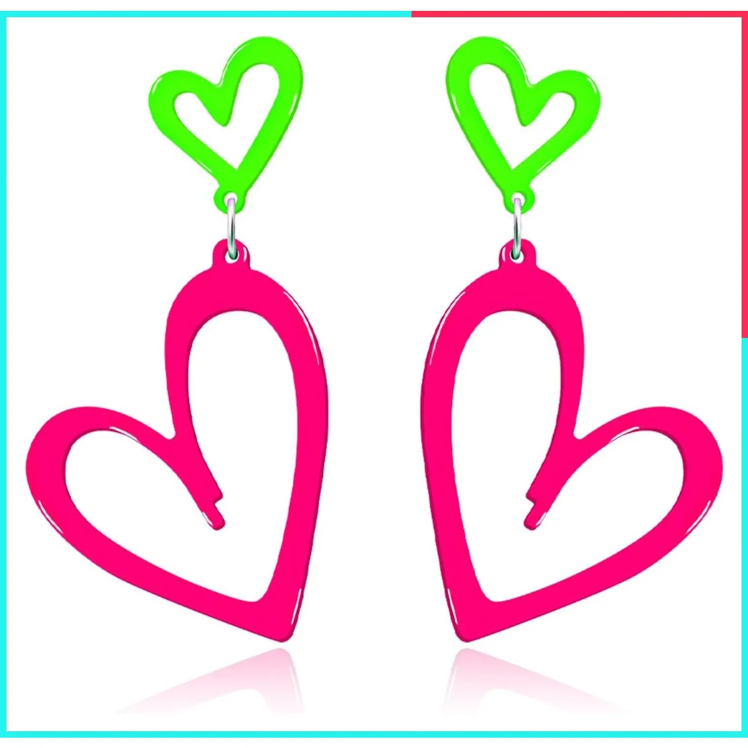 Neon Heart Earrings for Women Acrylic Glow Party Accessories 80s 90s Outfit Hot Pink Orange Green Yellow Gift