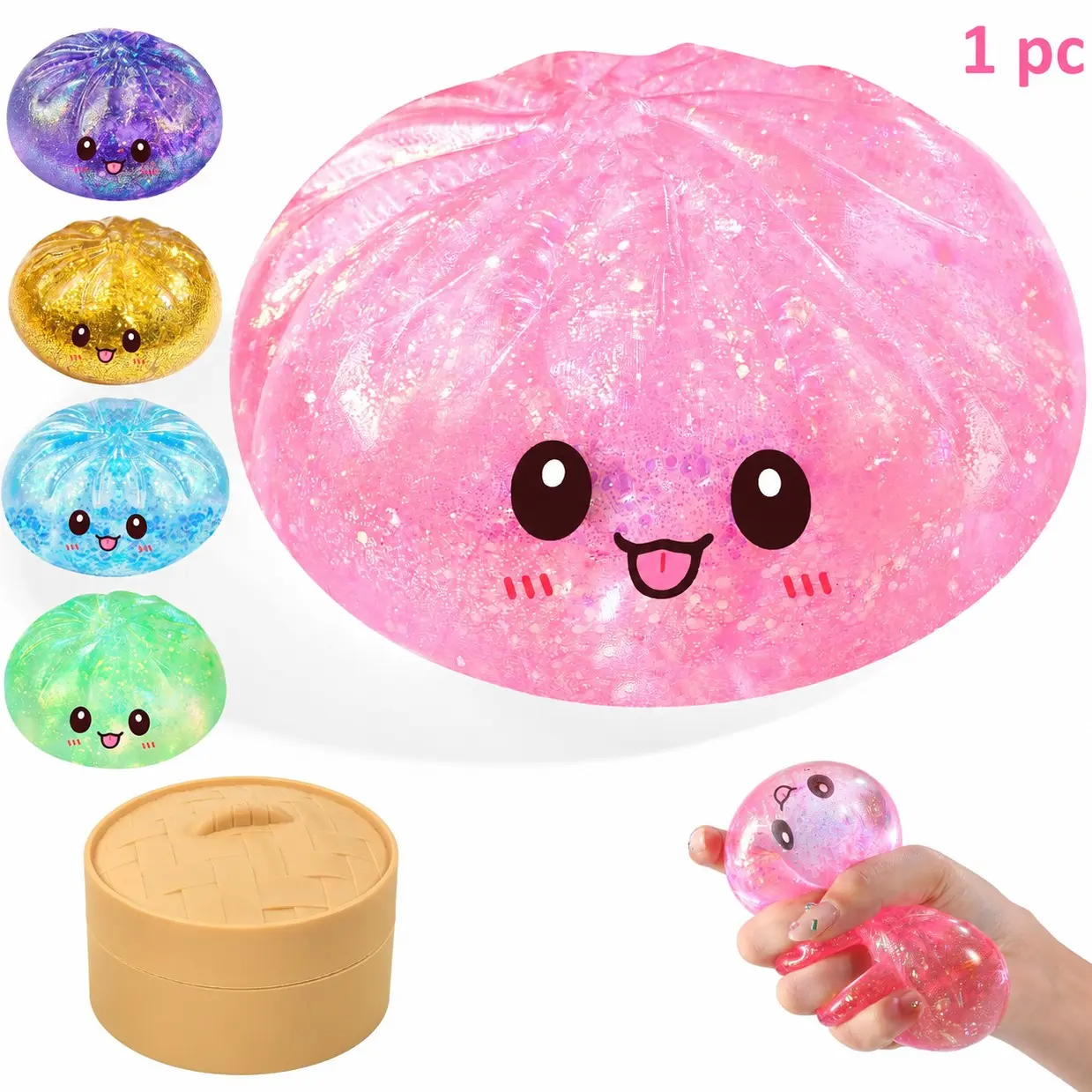 1 pc Sugar Glitter Dumpling Squishy,Viral Bao Bun Squishy Dumling Mystery Box,Dumplings Squishy Glitter,Stress Relief Fidget Squeeze Toy for Holiday & Birthday Gifts