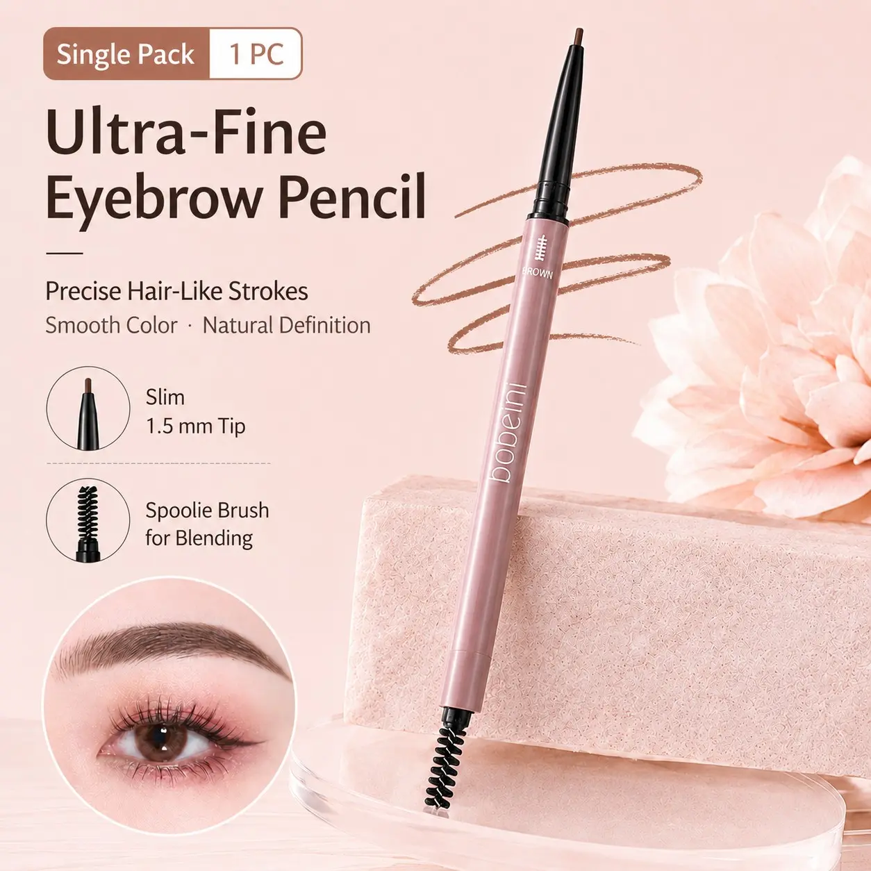 2-in-1 Slim Brow Pencil ,Dual End Ultra Fine Eyebrow Pencil, Waterproof Smudge Proof Long Lasting Brow Pen with Spoolie Brush, Brow Pencil With Hair Like Strokes, 6 Shades Available for Natural Feathery Brows, Microstroke Brow Pen, Eyebrow Makeup Products