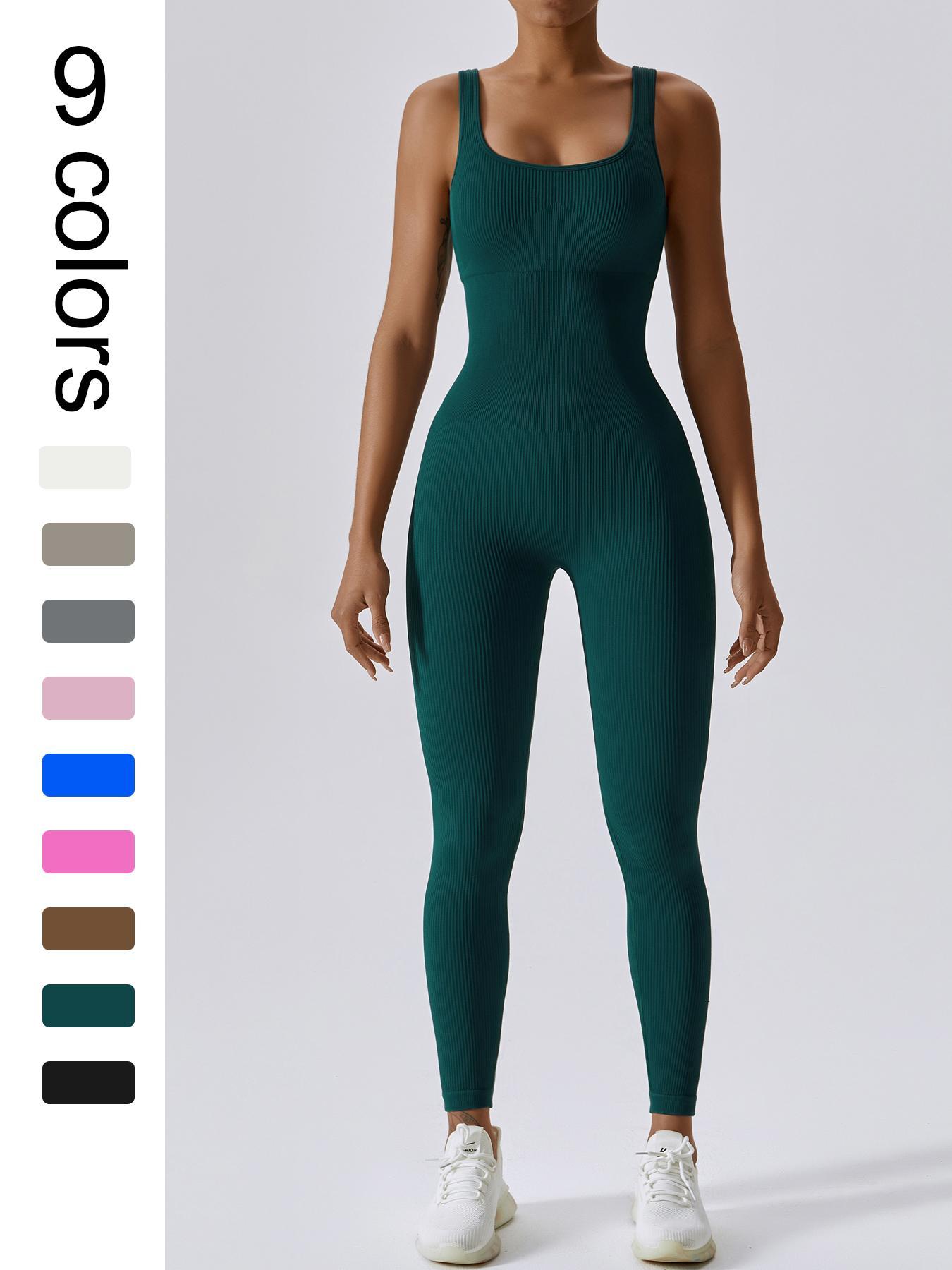 Women's Seamless One-Piece Hip Lift Crew Neck Tummy Control Jumpsuit with Tank Top, Tummy Control Dance & Fitness & Workout Set, Stretch Sportswear for Outdoor Activities