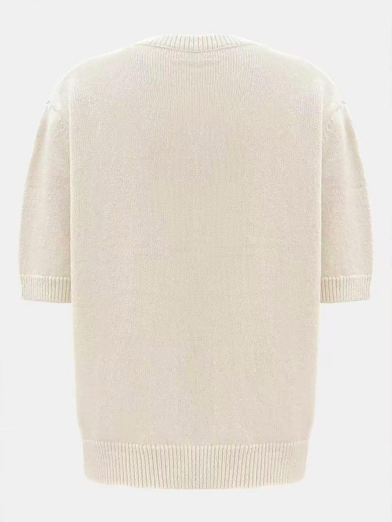 Women's Lemon Embroidery Sweater Cardigan, Casual Short Sleeve Knitwear for Daily Wear, Ladies Knitting Clothes for All Seasons, Tops