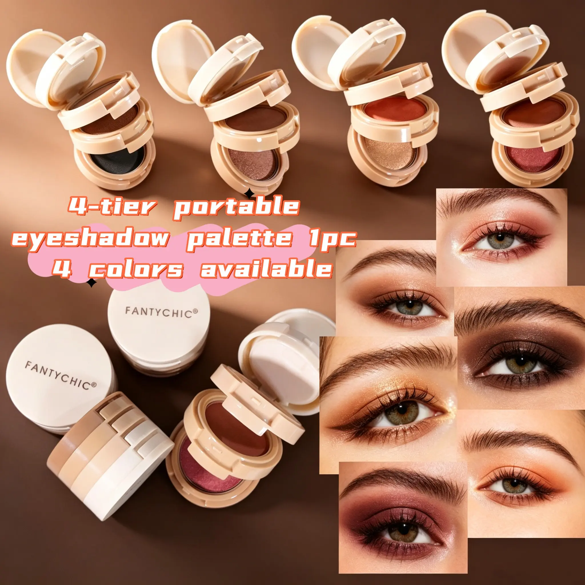 Fantychic Multi-Functional Eyeshadow Palette, Highlighting and Contouring, Four Colors, Matte and Shimmer, Portable Makeup