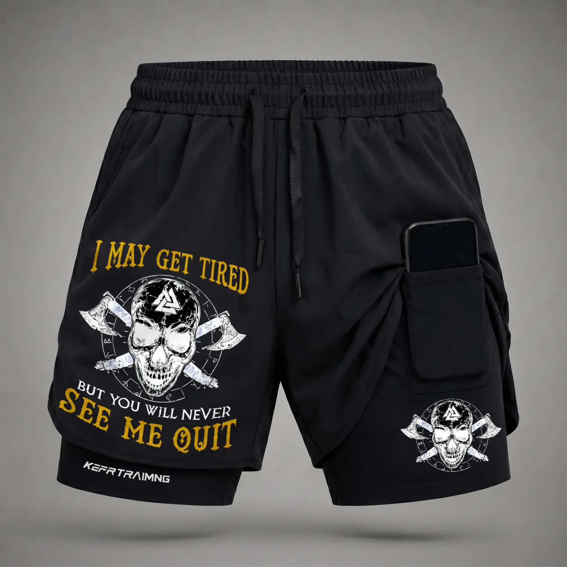 Men's Regular Fit Athletic Shorts, Quick-Dry 2-in-1 Graphic Print Design with Compression Liner, Phone Pocket and Towel Loop for Gym Running, Polyester Blend, Training Shorts, Machine Wash, Sporty Chic