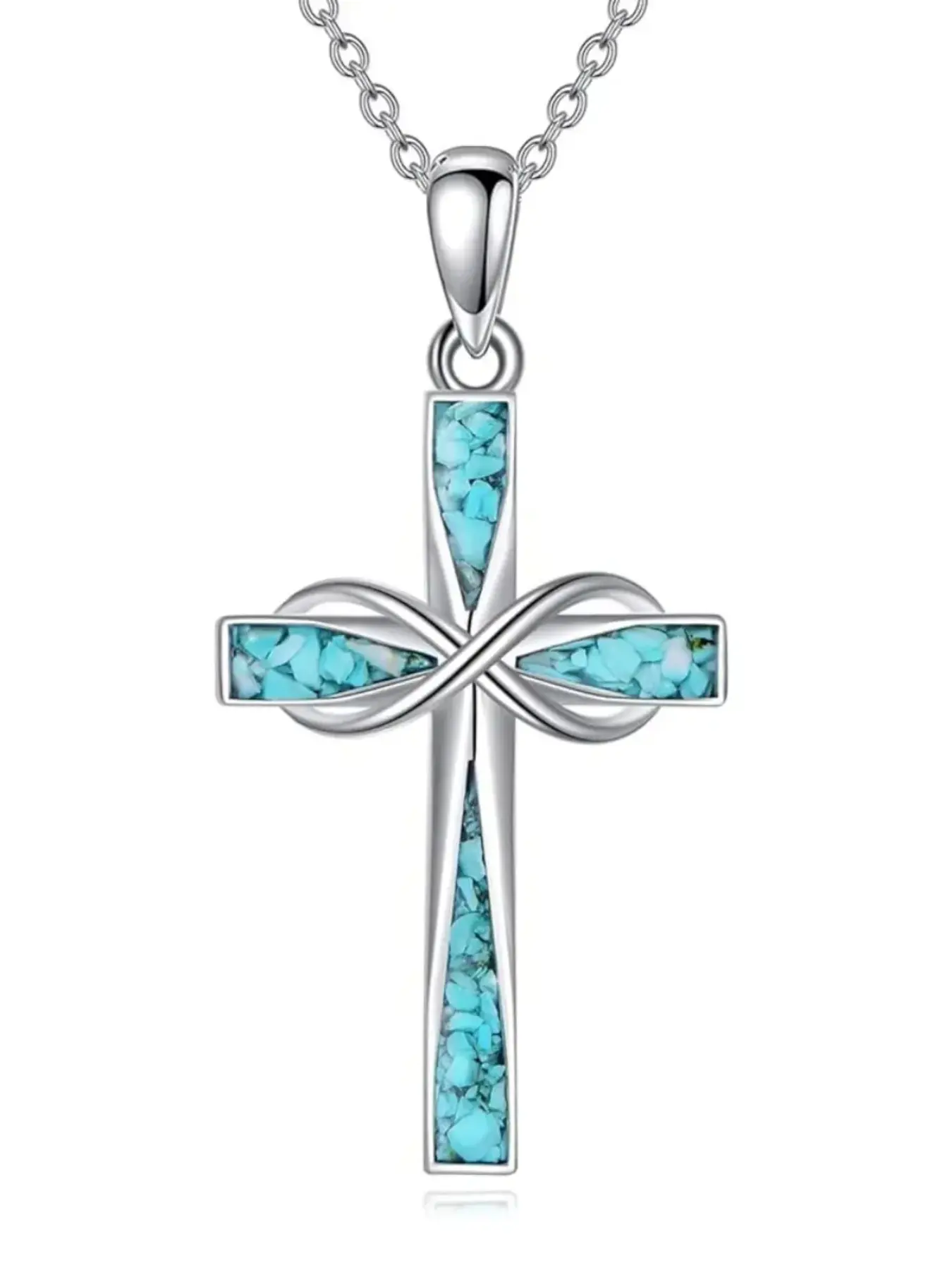 Cross Necklace Silver Origami Turquoise Cross Pendant Necklace Religious Jewelry Gifts For Women Men