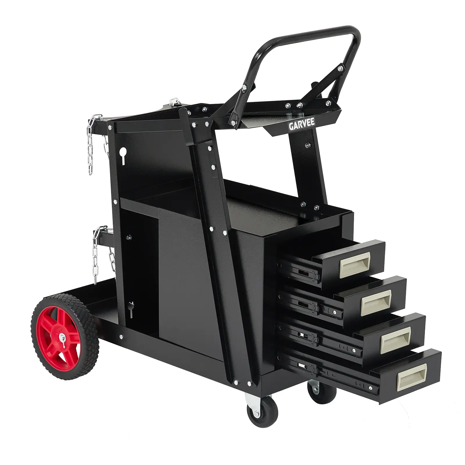Heavy Duty Welding Cart with 4 Drawers - 220 lbs Capacity - Mobile Trolley for MIG/TIG Welder & Plasma Cutter - Rolling Steel Handle, Easy Mobility - Industrial Welding Equipment