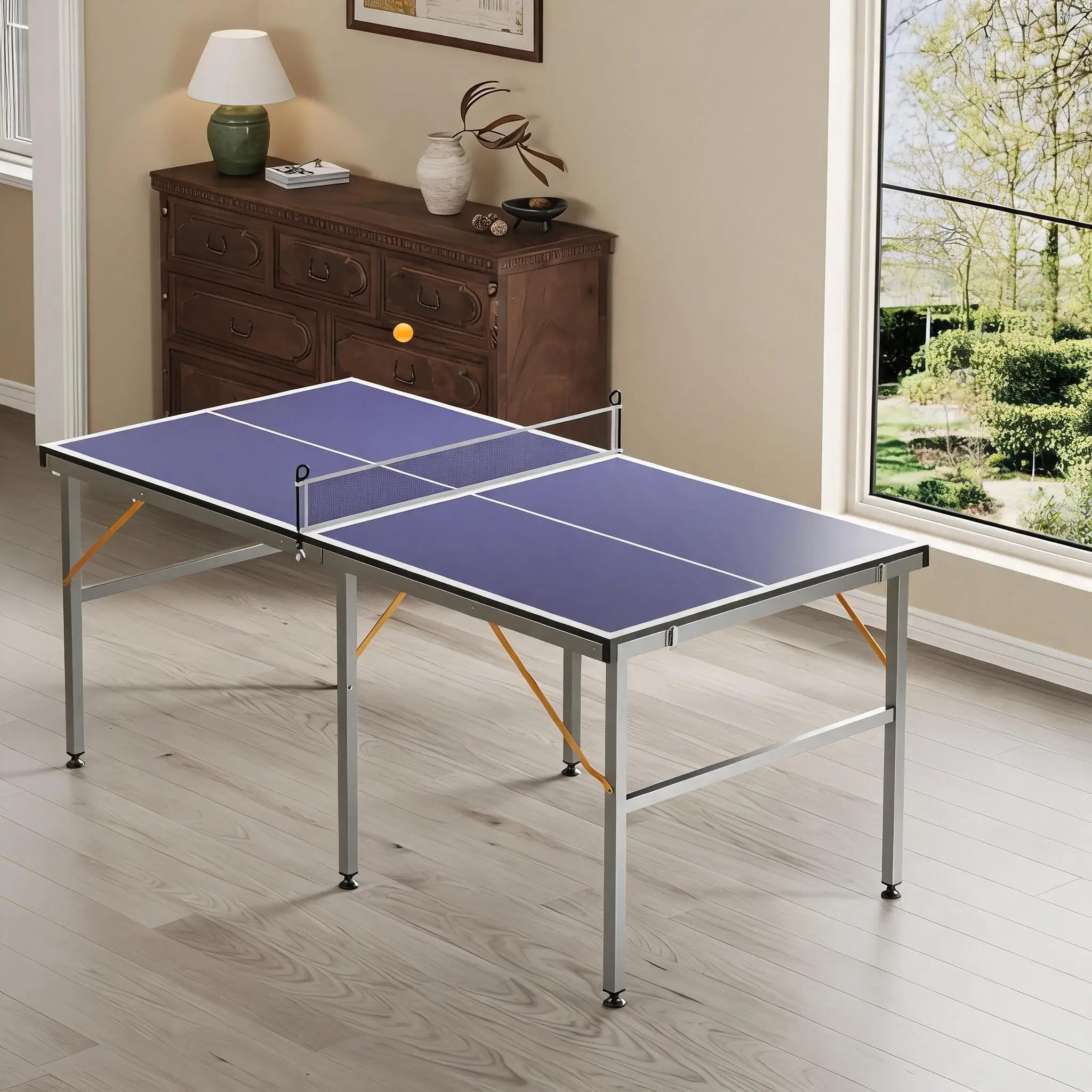 Portable Table Tennis Table Set 6x3 FT Foldable Ping Pong Table with Paddles and Balls for Indoor Outdoor Family Party No Assembly