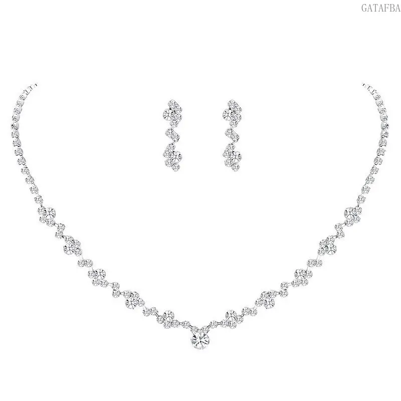 Women's Elegant Rhinestone Bridal Jewelry Set - Gold, Silver Options, Luxury Long Pendant Necklace, Drop Earrings, Bridal Accessory for Wedding, Formal Sports Event Use, Elegant Jewelry Set,back to school,back to school haul