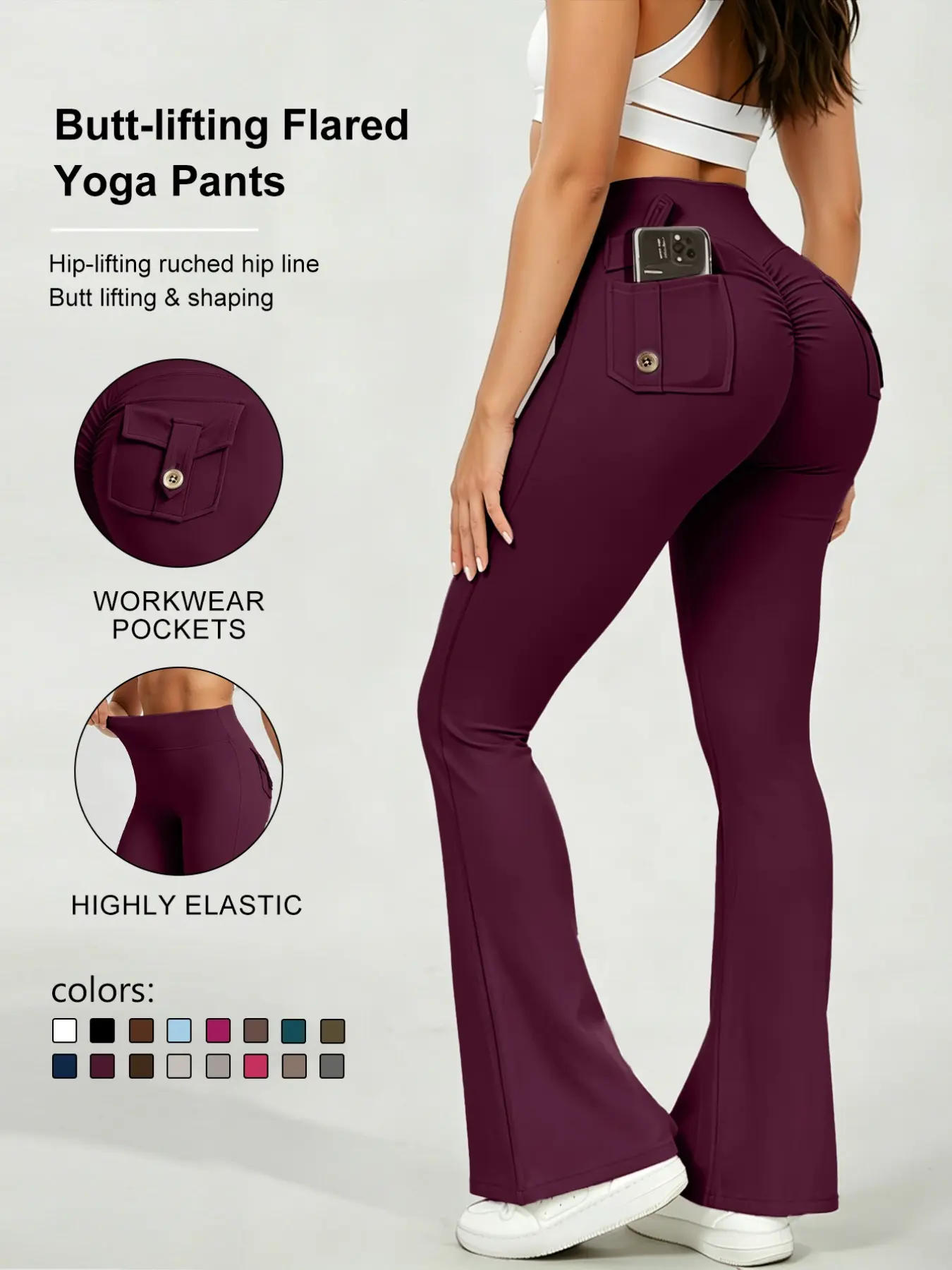 Women's Yoga Pants with Phone Pocket, High Waist Butt Lifting Micro Flare, Non-Restrictive Fit, Comfortably Designed for Yoga, Fitness Pants