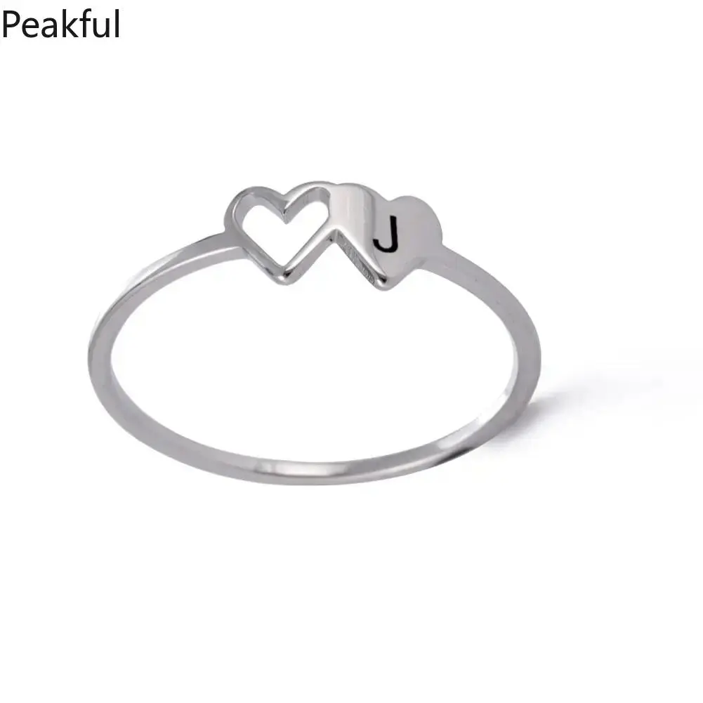 Stainless Steel Double Heart Open Ring Charm, 26-Letter Custom Alloy Pendant for Women, Minimalist Bag & Luggage Accessory, Durable Tarnish-Free Metal, Ideal Birthday & Anniversary Gift