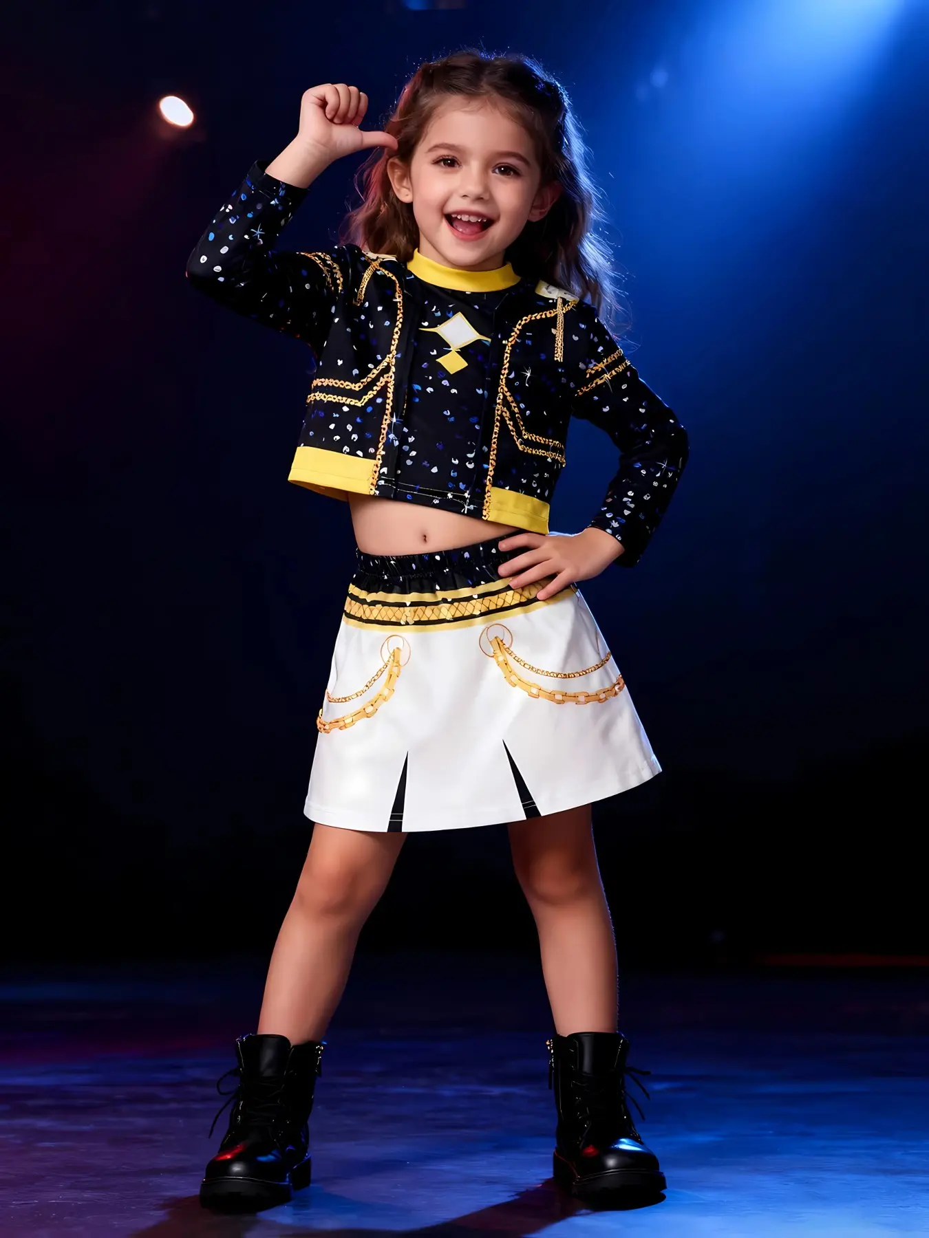 Girl Dance Stage, Cartoon Print Kids Suit, Slim-Fitting Short Top, Tank, Skirt Set, Costume Set, Costume for Parties, Soft Comfortable, Perfect Gift for Girls