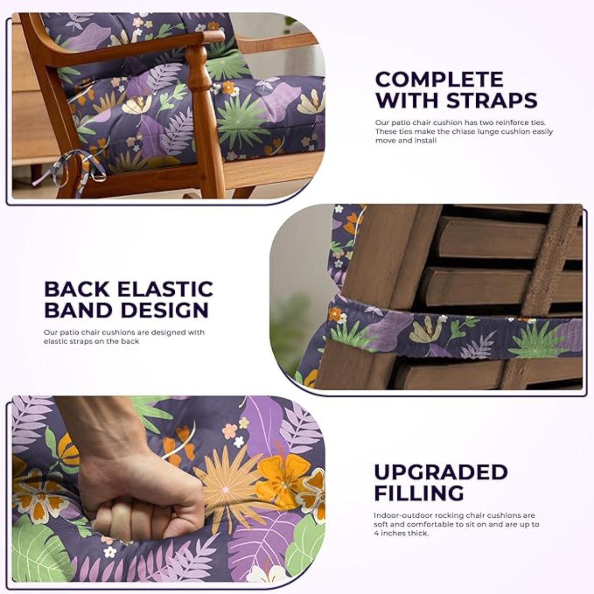 Adirondack Chair Cushion Waterproof Indoor Outdoor Rocking Chair Cushion 44 Inches Patio High Back Chair Cushions Thickened Adirondack Rocking Chair Cushions with Ties, Purple