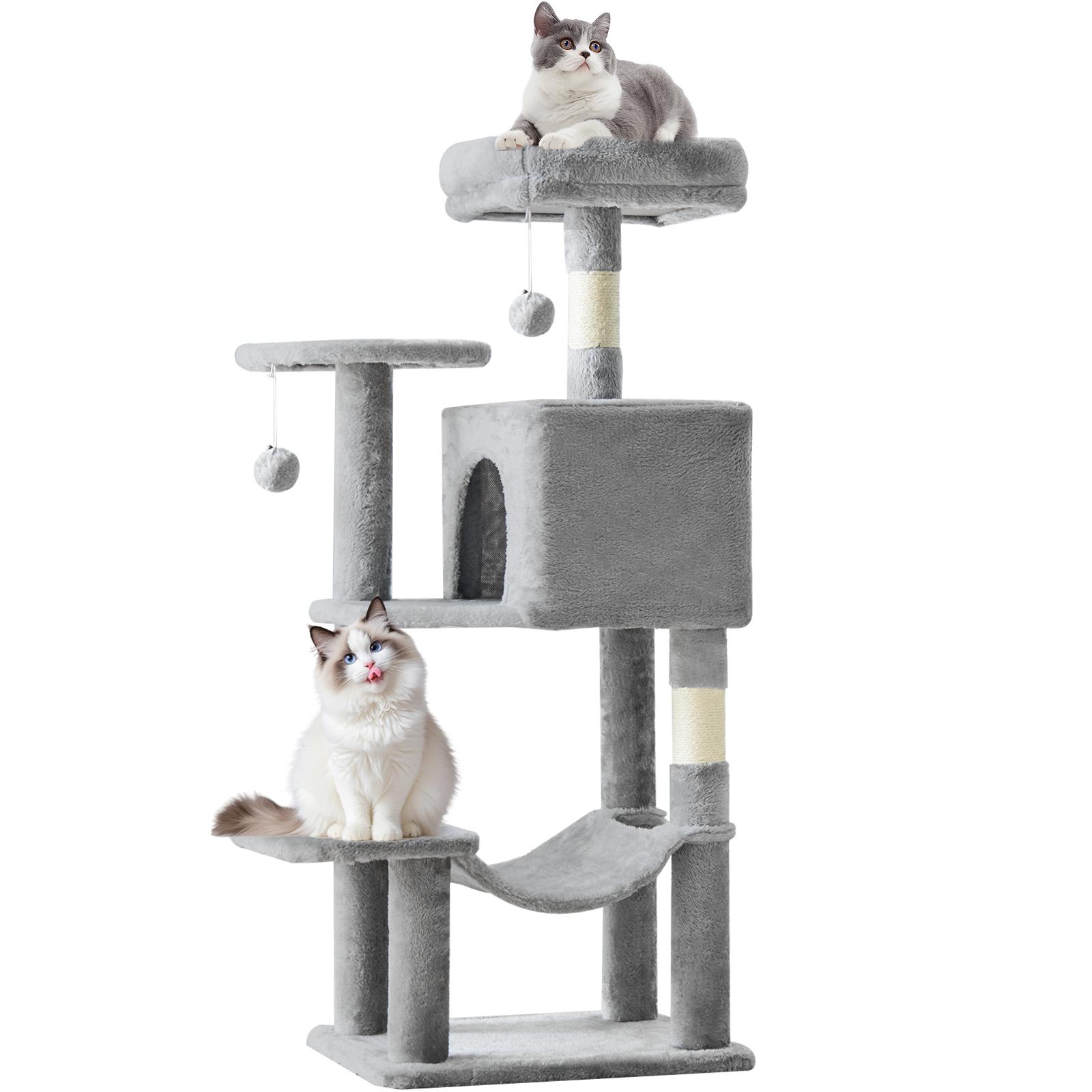 66 Inch Large Cat Tree Tower for Multiple Cats with 2 Condos 3 Perches Hammock Pompoms Extra Wide Platform Indoor Cat Activity Center
