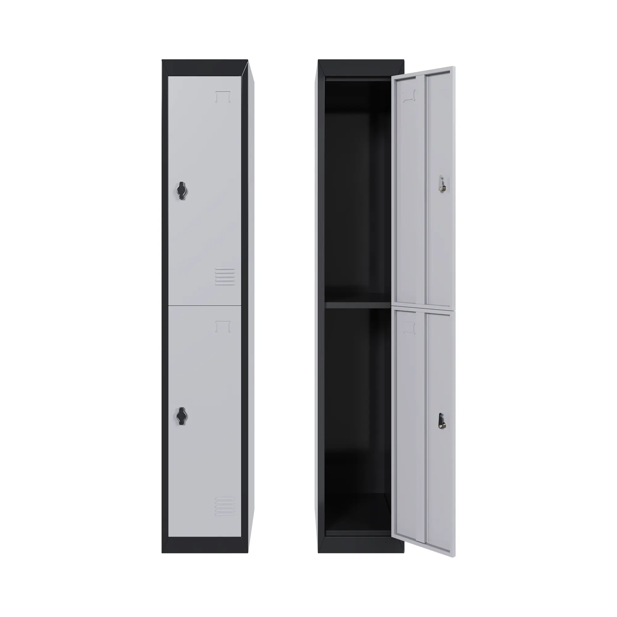 Heavy Duty 2-Door Metal Locker Cabinet with Locks for Doors - Tall, Slim, Ventilated Shelves, Hanging Rod, Rust-Resistant Secure Storage for Office, Home (Grey+Black)
