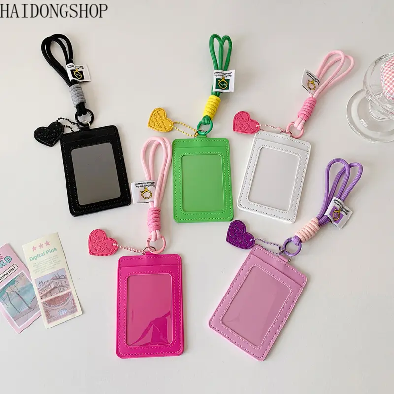 Korean Style Vertical Double Card Slot Lanyard Card Holder for Kpop Fans & Teen Students, Solid Color 3 Inch Mini Photocard Sleeve, Portable Compact Idol Merch Storage Design, Lightweight Wear-Resistant Smooth Surface, Multi-Purpose Case for Student ID, M