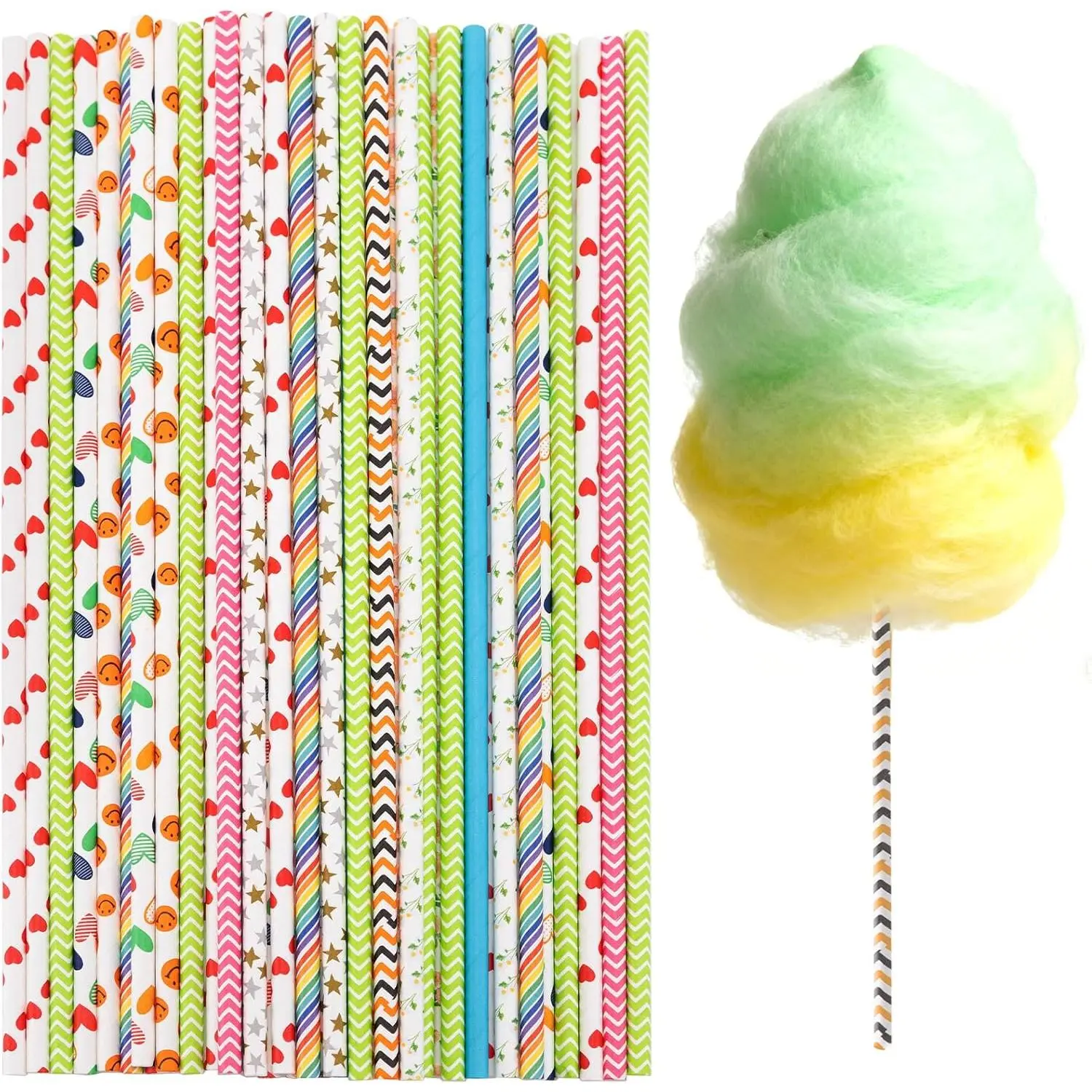 50Pcs Cotton Candy Sticks Cones, 13.78 Inch Random Color Candy Supplies, Paper Straws, Cones for Birthdays, Weddings, Holiday Parties, Candy Making