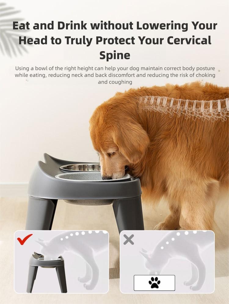 Pet bowl, large dog classic folding tall double bowl medium and large dog bowl, Golden Retriever large dog feeding bowl, food bowl