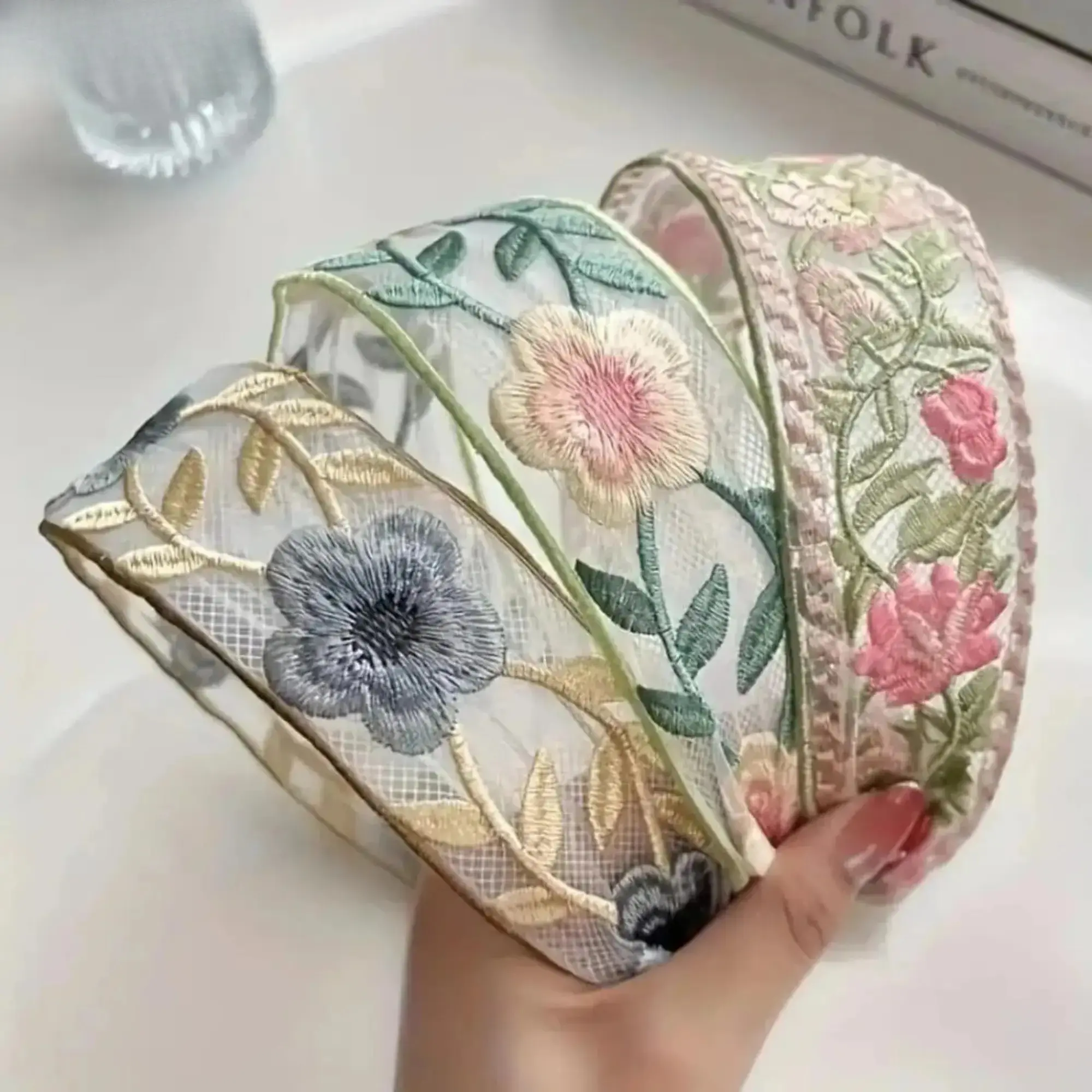 Girls' 3pcs Wide Soft Headband Set - Ethnic Floral Embroidered, Colorful, Handcrafted Look Hair Accessories for Daily Wear, Party, Birthday Parties, Family Gatherings, Universal One Size, Common Uses Daily Wear